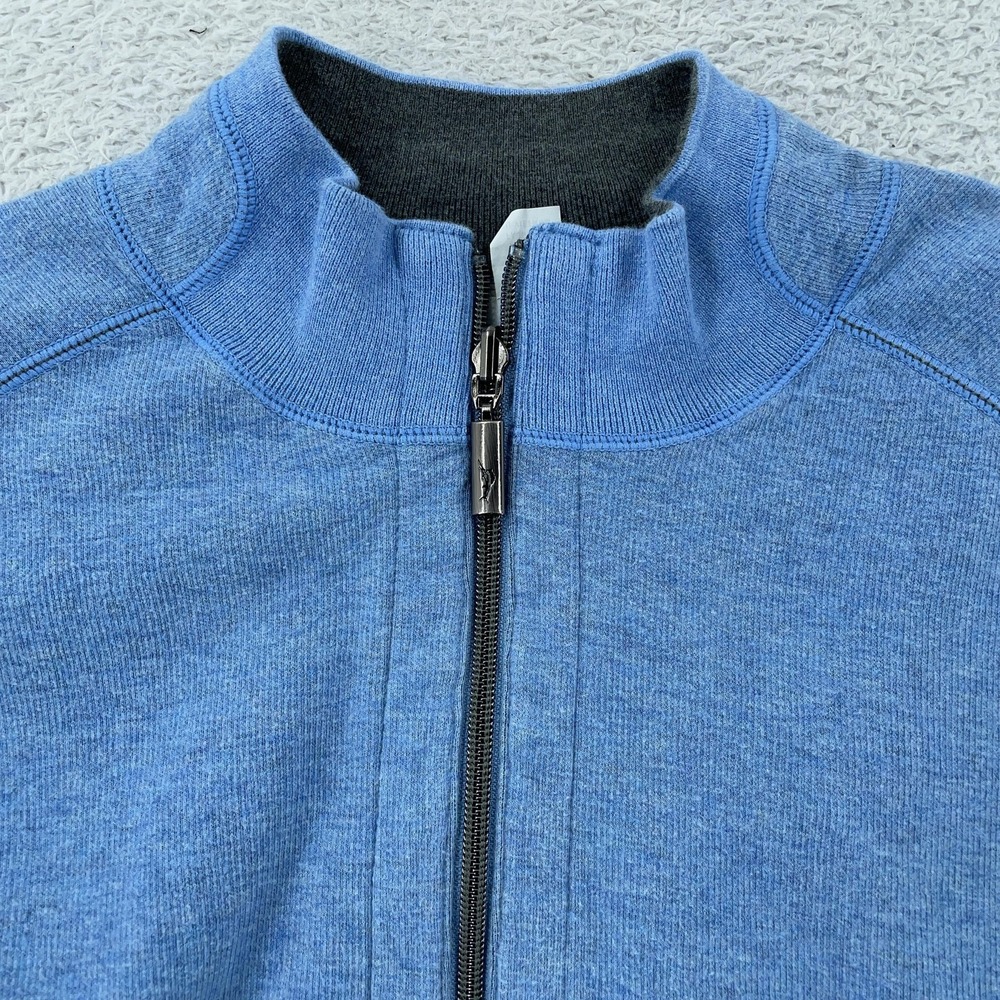 Tommy Bahama Pullover Mens XL Blue Gray Reversible 1/4 Zip Sweater Mock Neck
